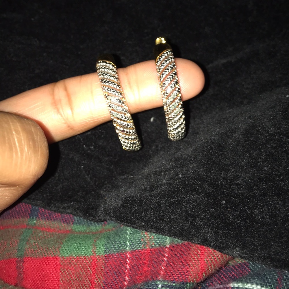 Gold Over Brass, 1/10 CCTW Diamond Hoop Earrings